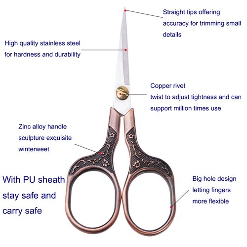 KISTARCH 2pcs 5Inch Small Vintage Precision Scissors,Multi-Purpose Beauty Grooming Kit for Hair trimming,Facial,Beard,Eyebrow,Eyelash, sewing scissors for Embroidery,Craft, Art Work & Everyday Use
