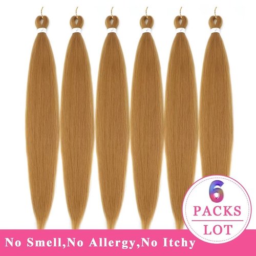 Pre Stretched Braiding Hair 36inch 6 Packs Synthetic Braiding Hair #27 Honey Blonde Braiding Hair Pre Stretched Soft Yaki Braiding Hair For Braids Long Braiding Hair Extensions(#27,6Packs,36inch）