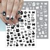 Cute Cartoon Nail Art Stickers Kawaii Cat Nail Stickers Graffiti Cat Dog Flower Star Heart Design 3D Self-Adhesive Nail Decals Black White Nail Art Supply for Women Girls Manicure Accessories 6Sheets