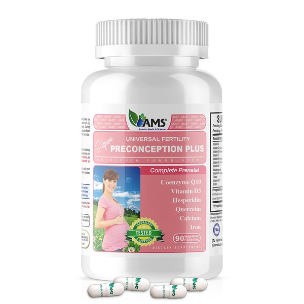 America Medic & Science Preconception Plus (90 Capsules) Conception and Fertility Supplement | Physician Formulated Pills to Support Conception | Prenatal Vitamins Best for Women Trying to Conceive