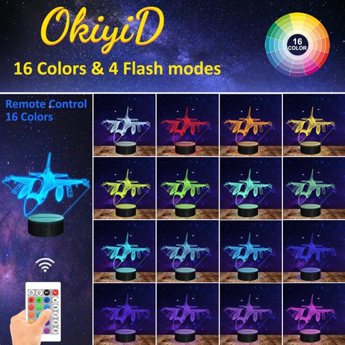 OkiyiD Airplane Model Gifts for Boys Men Pilot, 16 Colors Airplane Night Light for Aviation Lovers Room Decor, F-16 Fighting Falcon Jet Plane 3D Illusion Lamp for Kids Xmas Gifts