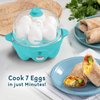 Elite Gourmet EGC-007T# Rapid Egg Cooker, 7 Easy-To-Peel, Hard, Medium, Soft Boiled Eggs, Poacher, Omelet Maker, Auto Shut-Off, Alarm, 16-Recipe Booklet, Teal