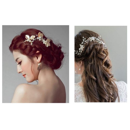 inSowni 28 Pack Wedding Bridal Gold Metal Leaf Hair Side Combs+U Shaped Pearl Rhinestone Fancy Hair Pins Clips Flower Golden Prom Formal Hair Pieces Updo Accessories for Women Girls Brides Bridesmaids