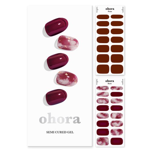 ohora Semi Cured Gel Nail Strips (N Mulberry) - Red, Ombre, Works with Any UV/LED Nail Lamps, Salon-Quality, Long Lasting, Easy to Apply & Remove - Includes 2 Prep Pads, Nail File & Wooden Stick