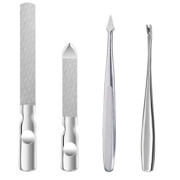 4 pcs Stainless Steel Nail Files，Metal Nail File，Professional Double Sided Nail File with Anti-Slip Handle ，Great for Home Salon or Travel Use ，Reusable Mini Nail File for Natural Nails Manicure Tools