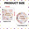 120 Pcs Happy Birthday Party Paper Plates 60 Pcs 7 Inch Disposable Polka Dots Plates 60 Pcs Napkins Set Birthday Cake Plates Paper Dessert Plates for Birthday Party Theme Decorations Favors Supplies