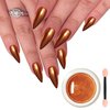 Fokostar Copper Chrome Nail Powder Metallic Mirror Effect Solid Orange Red Pearl Glitter Dust for Gel Nails Design Manicure Pigment Powder Decorations 0.3g with Tool