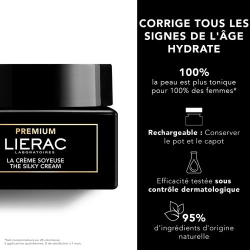 Lierac|Premium Silky Cream - Age Defying Face Cream - Hydrating Face Moisturizer for Women with Niacinamide & Hyaluronic Acid - Tightens & Smooths Skin - 50ml Jar