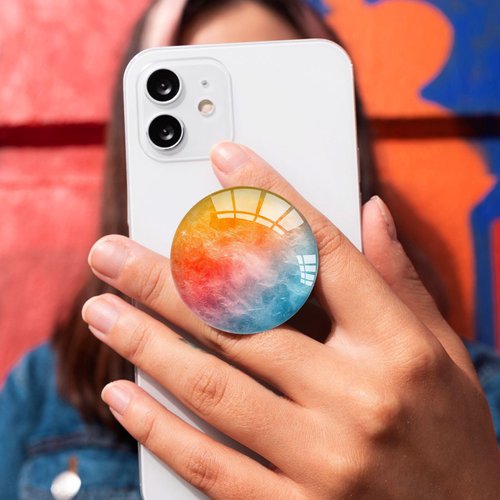 Ksadiye Phone Grip with Expanding Kickstand,Cell Smartphones Collapsible Stand Orange Blue Design for Phone