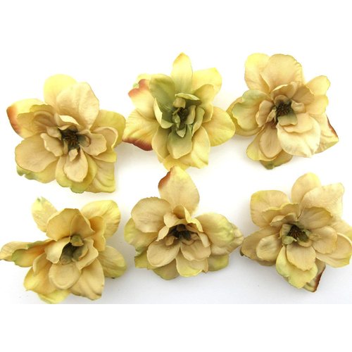 6 pc Lot Beige Tan Apple Blossom Silk Flower Hair Clips
