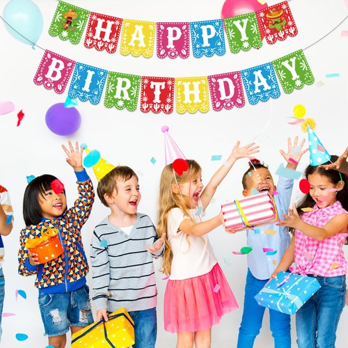 Pre-strung Mexican Happy Birthday Banner, Mexican Theme Party Decor, Cinco de Mayo Happy Birthday Banner, Taco Birthday Party Decorations Banner for Mexican Carnival Fiesta Birthday Party