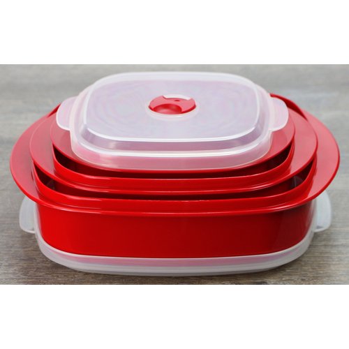 Reston Lloyd Nesting Microwave Containers, Set of 3, Adjustable Steam Vents, Airtight, Meal Prep, Durable BPA-Free Plastic- Freezer & Dishwasher Safe, Cookware & Food Storage, Anyday Cookware, Red