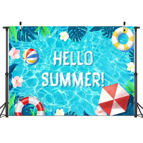 Sensfun Hello Summer Pool Party Backdrop Tropical Swimming Ring Balls Hawaiian Birthday Photography Background Boy Girls Baby Shower Party Supplies Aloha Luau Decorations Banner Photobooth Props 7x5ft