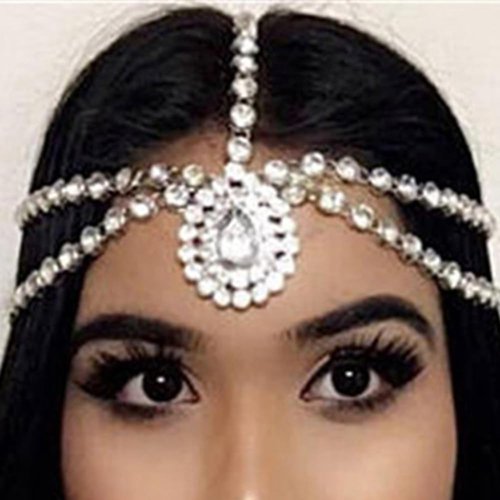 Rumtock Wedding Bridal Teardrop Beads Silver Forehead Head Chain with Bobby Pins Women Girls Exotic Hair Jewelry