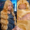SOSATISFY Body Wave Honey Blonde Wig Human Hair 13x4 Honey Blonde HD Lace Front Wig Human Hair 200% Density 27# Colored Human Hair Wigs Pre Plucked with Baby Hair (28 inch)