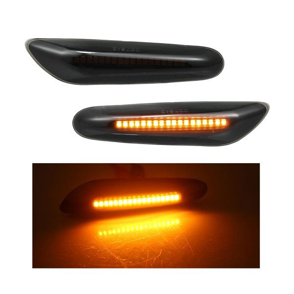 Suvnie 2 PCS Full LED Side Marker Turn Signal Lights, Smoked Lens Front Fender Side Marker Lights Compatible with E36 E46 E60 E87 E90 E92 X1 X3 X5, 63133418447 Car Accessories