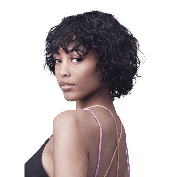 BOBBI BOSS Short Curly Human Hair Wig for Black Women-MH1277 ALBEE,Short Cute Prem Wigs with Soft Bang,Long Lasting with Easy Maintenance,Unprocessed Real Human Hair Wigs (Natural Brown)