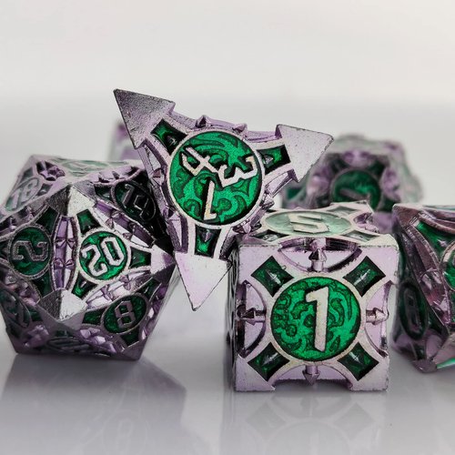 DND Dice Set Metal RPG Dice Set D&D Polyhedral Metal Dice Tabletop Game MTG D20 Dice Accessories Black Leather Storage Pouc - Purple-Green