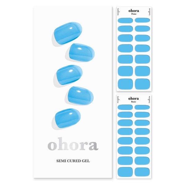 ohora Semi Cured Gel Nail Strips (N Tint Soda) - Blue, Tint, Works with Any UV/LED Nail Lamps, Salon-Quality, Long Lasting, Easy to Apply & Remove - Includes 2 Prep Pads, Nail File & Wooden Stick
