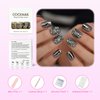 Coolnail Punk Dark Smoky Gray Reflective Mirror Metal Plating False French Nail Tips Punk Metallic Diamond Fake Nails With Glue Sticker