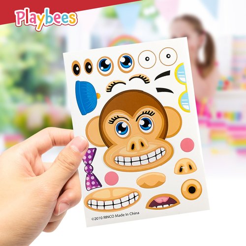 Playbees Make A Zoo Animal Stickers - 12 Pack - Zoo and Safari Themed Birthday Party Favors - Fun Craft Project for Children 3+ - Let Your Kids Get Creative & Design Animal Stickers