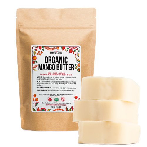 Organic Mango Butter 1lb - Raw Organic Unrefined Mango Seed Butter for Skin Care, Body Butter & Hair - Pure Mango Butter Cold Pressed for Soap Making, Mango Lotion | Natural Skin Moisturizer