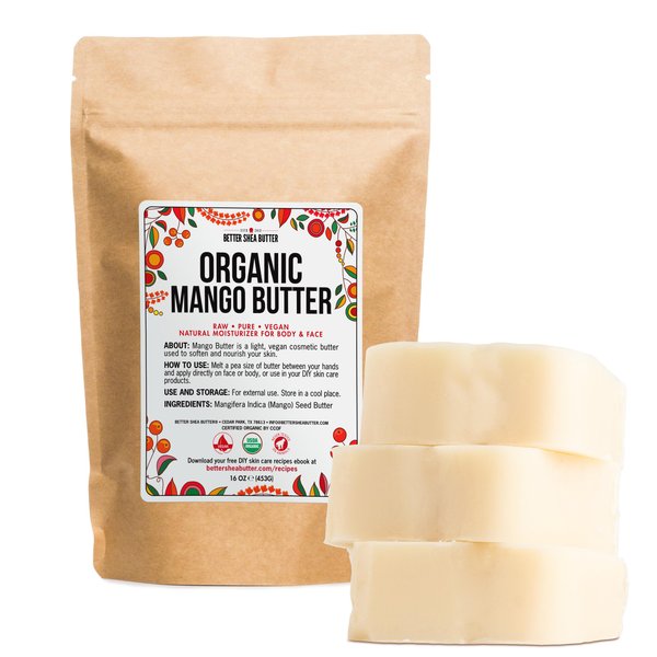 Organic Mango Butter 1lb - Raw Organic Unrefined Mango Seed Butter for Skin Care, Body Butter & Hair - Pure Mango Butter Cold Pressed for Soap Making, Mango Lotion | Natural Skin Moisturizer