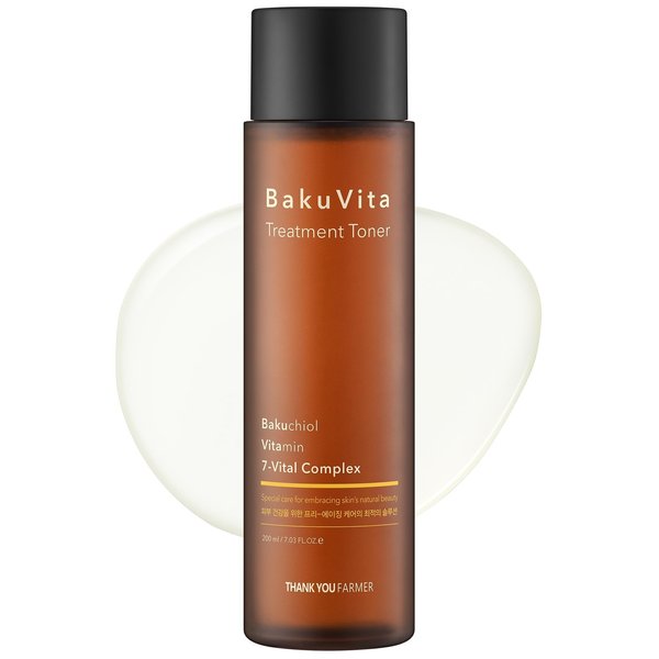 THANKYOU FARMER BakuVita Treatment Toner, Retinol Alternative Bakuchiol, Vitamin C+E Toner, Hydrating Toner, Slow Aging, Vegan Korean Toner for Face 7.03 floz (200ml)