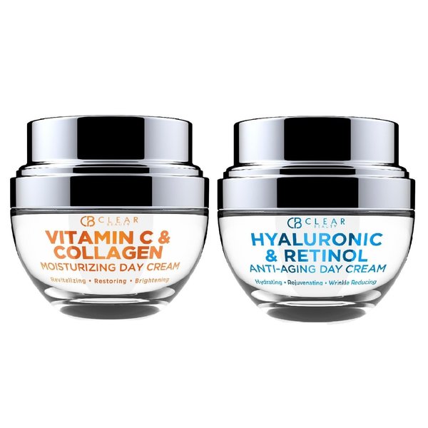Clear Beauty Vitamin C and Collagen Moisturizer + Hyaluronic Acid & Retinol Moisturizer - Cruelty Free Korean Skin Care For All Skin Types
