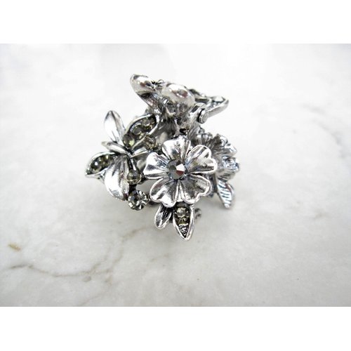 Generic Small mini silver metal gray flower butterfly crystal hair claw clip bridal clip