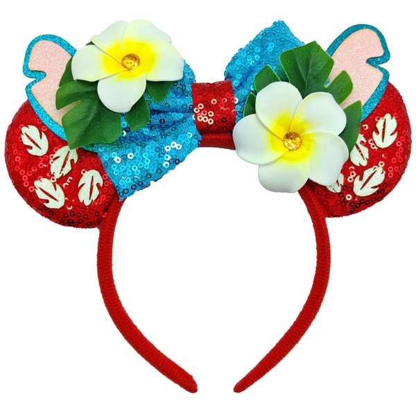 ZHENNAN Mouse Ears Headbands for Women, Glitter Stitch Ears Headbands With Flower for Men, Stitch Costume Cartoon Themed Events Birthday Party Favor Hair Accessoires