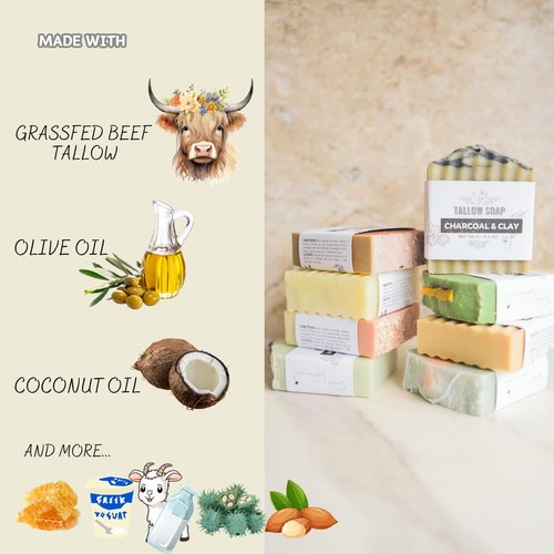 Simple Sophistication Tallow natural soaps (2 count of 4.3 oz), Natural | Moisturizing soap bar for Face & Body Wash | Sulfate free | Phthalate free - Handmade in USA (Coconyut & Lime)