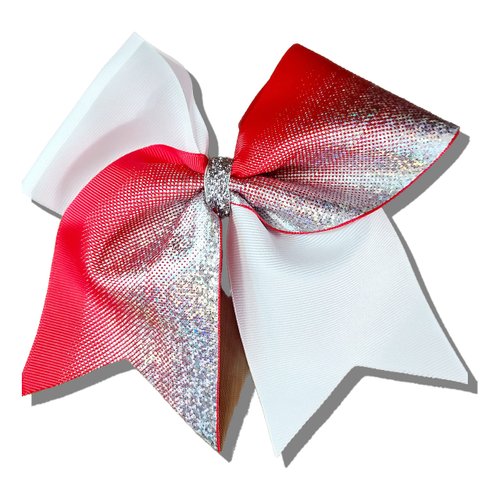Cheer bows White and Red with silver glitz Bling sparkle Hair Bow
