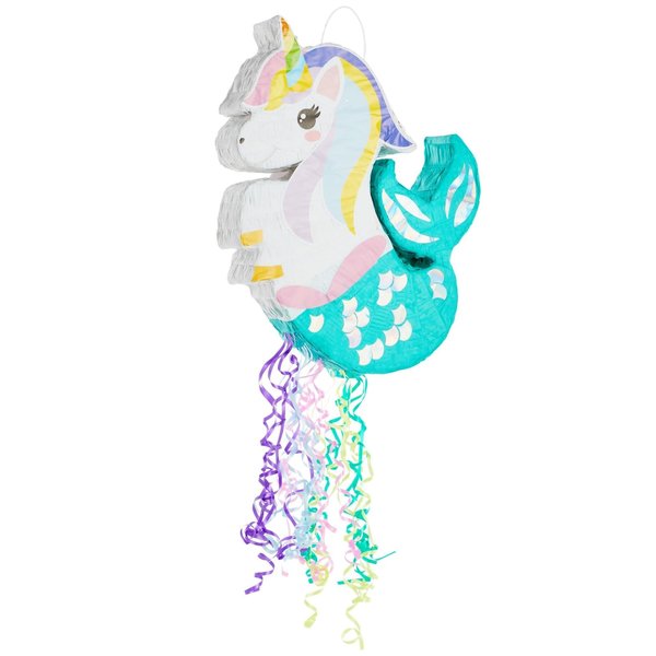 BLUE PANDA Unicorn Mermaid Pinata - Pull String Pinata for Girls Under the Sea Party Decorations, Rainbow Birthday (Small, 16.5x13x3 In)