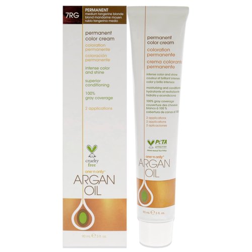 One N' Only Permanent Hair Color - Permanent Hair Dye Made with Argan Oil - Delivers Rich, Accurate Tones with Gray Coverage - Improves Moisture & Elasticity - 7RG Medium Tangerine Blonde (3 oz)