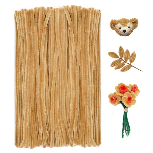 FirstKitchen Pipe Cleaners Craft, 100pcs Light Brown Pipe Cleaner for Craft, 0.23"X12" Plush and Pliable Bulk Chenilles Stems Pipe Cleaner, Craft Pipecleaners for DIY Arts Crafts