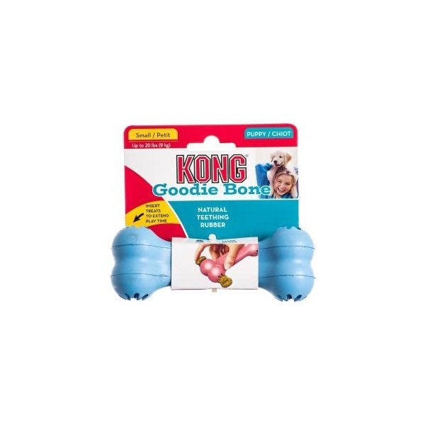 KONG Puppy Goodie Bone - Dental Dog Toy for Teeth & Gum Health - Enrichment Dog Chew Toy - Puppy Teething Toy - Rubber Treat Dispensing Dog Toy - Blue - Small Puppies