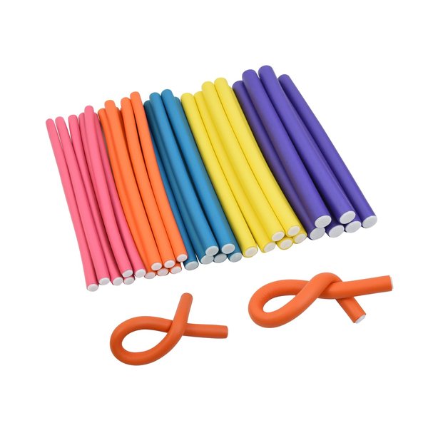 30 Pieces Flexi Curling Rods No Heat Hair Curlers 9.45 Inch Hair Curlers for Short, Medium and Long Hair (5 Colors)