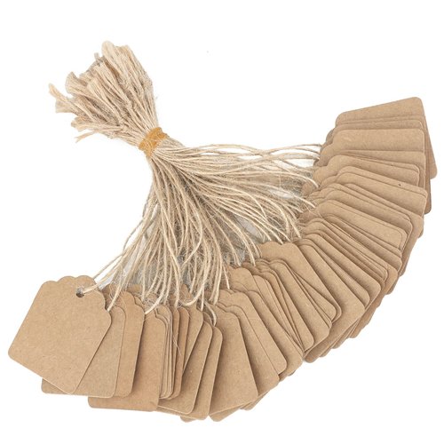 500Pcs Price Tags with String Attached, Kraft Paper Hang Tags, Price Labels Display Tags with String, Marking Strung Tags Writable Tags, Display Label for Product Jewelry Clothing Tags(1.4" x 1.8")