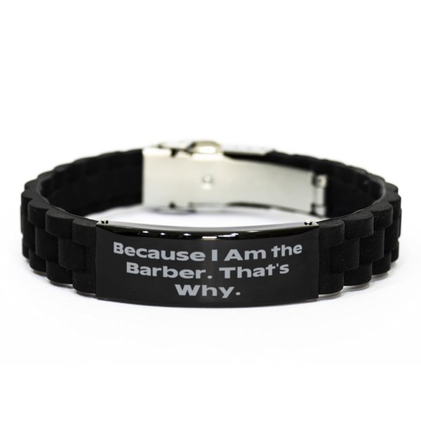 Gag Barber Gifts, Because I Am the Barber. That's Why, Gag Birthday Black Glidelock Clasp Bracelet For Coworkers From Coworkers, Barber scissors, Barber clippers, Barber combs, Barber razors, Barber