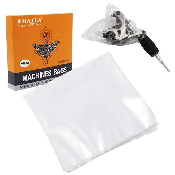 Autdor Tattoo Machine Covers - 250PCS Disposable Tattoo Machine Sleeves White Tattoo Machine Bags Plastic Sleeve for Tattoo Supplies, Tattoo Kits