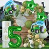 5Pcs Tractor Balloons, Green Tractor Birthday Number Mylar Foil Balloon Farm Theme 5th Birthday Party Supplies Decor (5th)