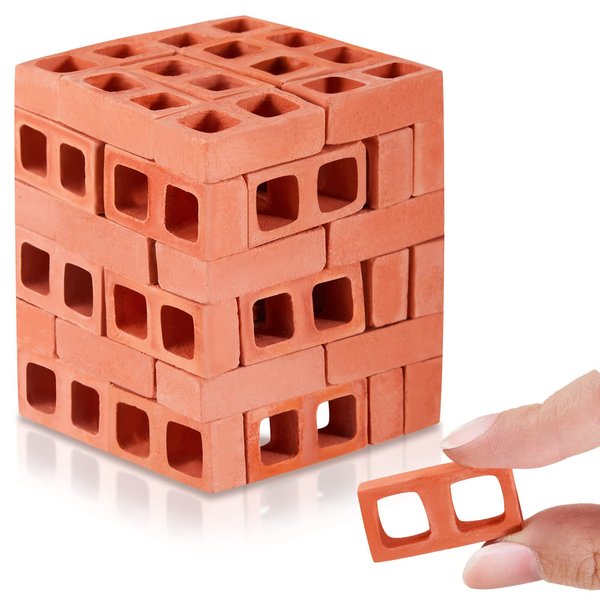 Deekin 50 Pcs Mini Cinder Red Blocks 1/12 Scale Mini Bricks Toy Dollhouse for Garden Landscaping Accessories DIY Construction Education Supplies