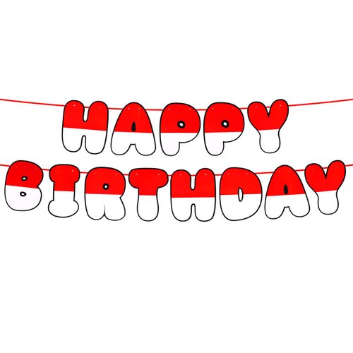 2pcs Cartoon Red And White Banner, Pre-String Cartoon Bunting Animation Birthday Decorations Cartoon Theme Happy Birthday Banner Sign Creative Party Supplies, No More Assembly Required