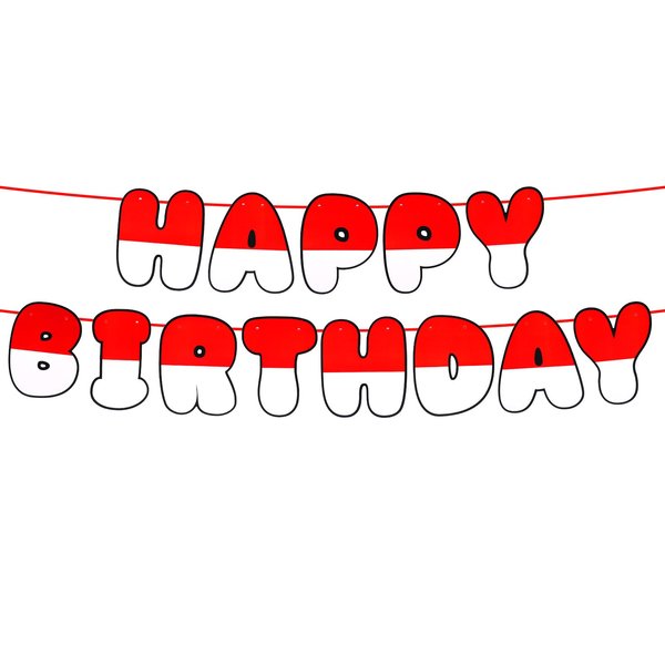 2pcs Cartoon Red And White Banner, Pre-String Cartoon Bunting Animation Birthday Decorations Cartoon Theme Happy Birthday Banner Sign Creative Party Supplies, No More Assembly Required