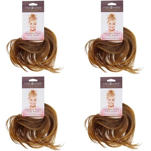 Hair2Wear Natural Tone Hair Wrap HT3025S+ Auburn (4 Pack) - 6" Overall Length Women Scrunchie Christie Brinkley Synthetic Straight Curly Piece Band Fun Bun Swirlz Twirl Chignon Pedazo Envoltura