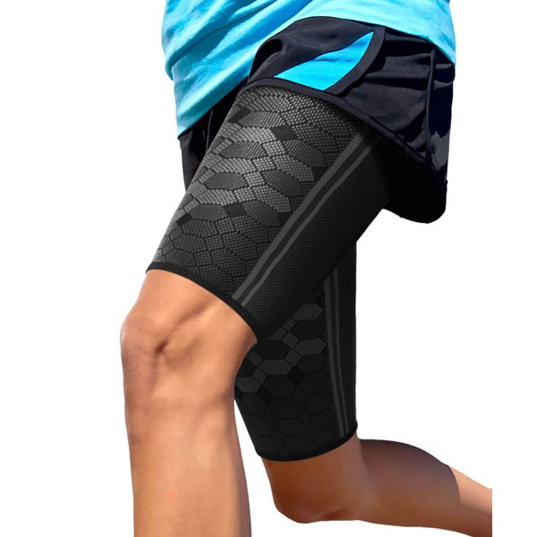 Sparthos Thigh Compression Sleeves (Pair) - Upper Leg Sleeves for Men and Women Support for Improved Blood Circulation Quad and Hamstring Recovery Sports Running Tennis Workout Basketball (Black-S)