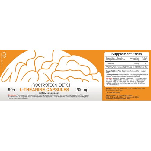 Nootropics Depot L-Theanine Capsules 200mg (90 Count) | Promotes Relaxation | Supports Healthy Stress Levels + Sleep Cycles | Promotes Cognitive Function + Focus | Amino Acid Supplement