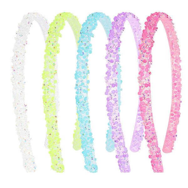 YISSION 5Pcs Thin Glitter Headbands for Girls Sparkly Rhinestone Headband Cute Crystal Head Bands Jeweled Hairband for Toddler Kids Hair Accessories for Girls