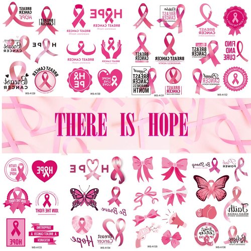 Pink Ribbon Temporary Tattoos Breast Cancer Awareness Tattoos,Fake Waterproof Pink Ribbon Tattoos Breast Cancer Awareness Party Favor Supplies(8 Sheets)